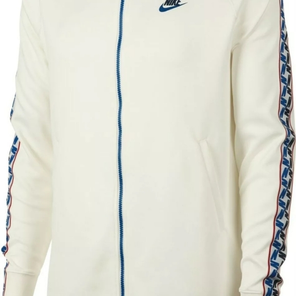 Nike Men's Tapered Track Jacket Full Zip White with Blue Letters Size Large - Picture 1 of 5